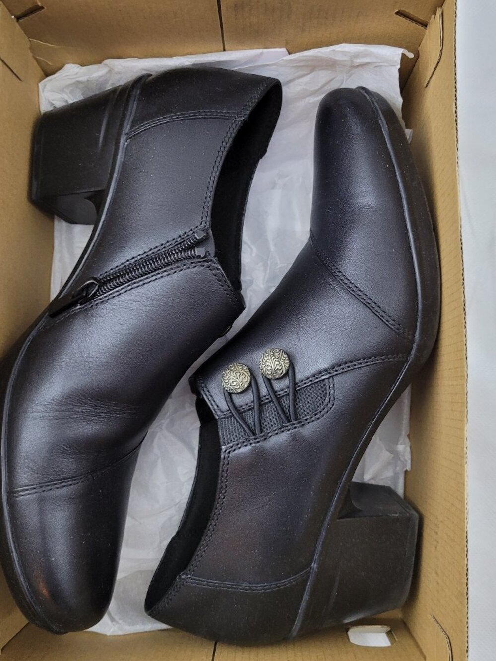 Clarks Emslie Warren Black Leather Bootie Shoes Womens Size 11 EU42.5